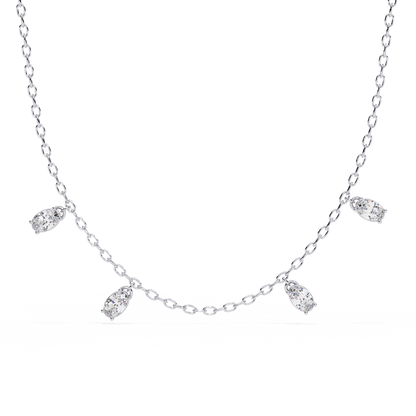 Oval Drop Charm Necklace | Floating Oval Stations on Fine Chain | Lab-Grown Diamond/Moissanite | Solid Gold or Platinum | Minimal Everyday Luxe