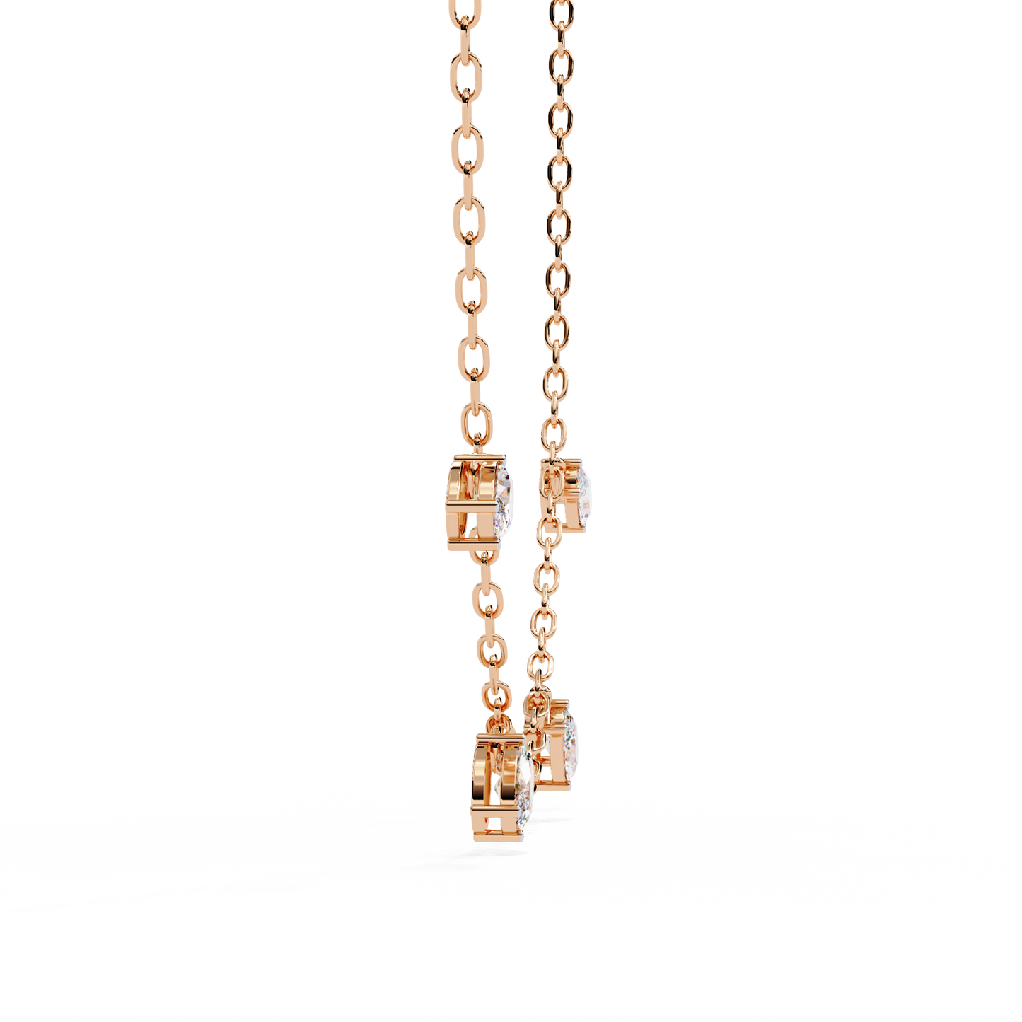Oval Drop Charm Necklace | Floating Oval Stations on Fine Chain | Lab-Grown Diamond/Moissanite | Solid Gold or Platinum | Minimal Everyday Luxe
