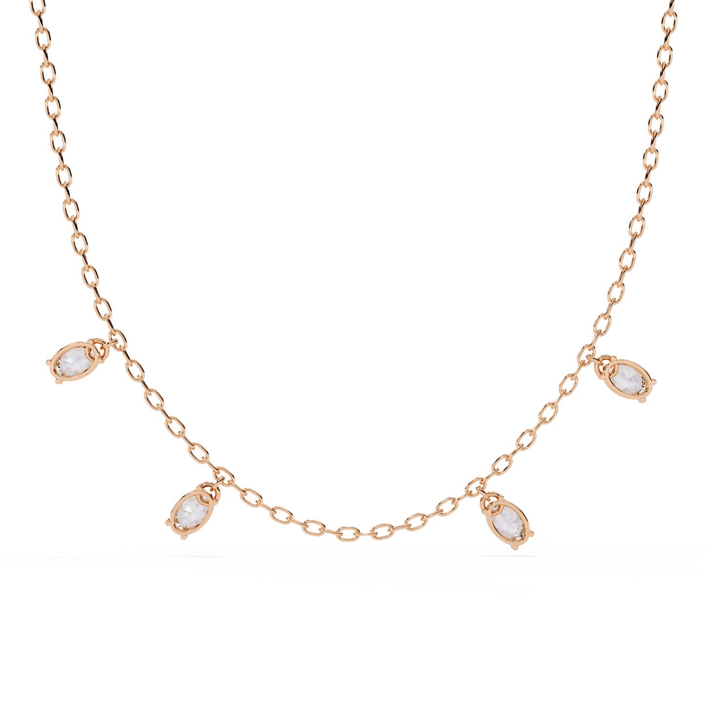 Oval Drop Charm Necklace | Floating Oval Stations on Fine Chain | Lab-Grown Diamond/Moissanite | Solid Gold or Platinum | Minimal Everyday Luxe