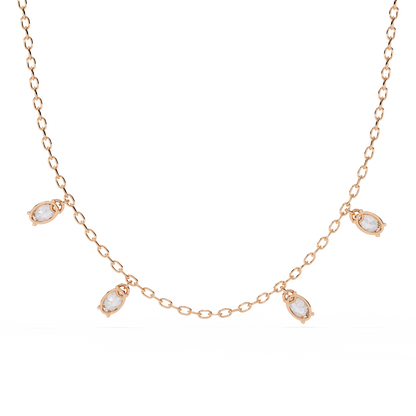 Oval Drop Charm Necklace | Floating Oval Stations on Fine Chain | Lab-Grown Diamond/Moissanite | Solid Gold or Platinum | Minimal Everyday Luxe