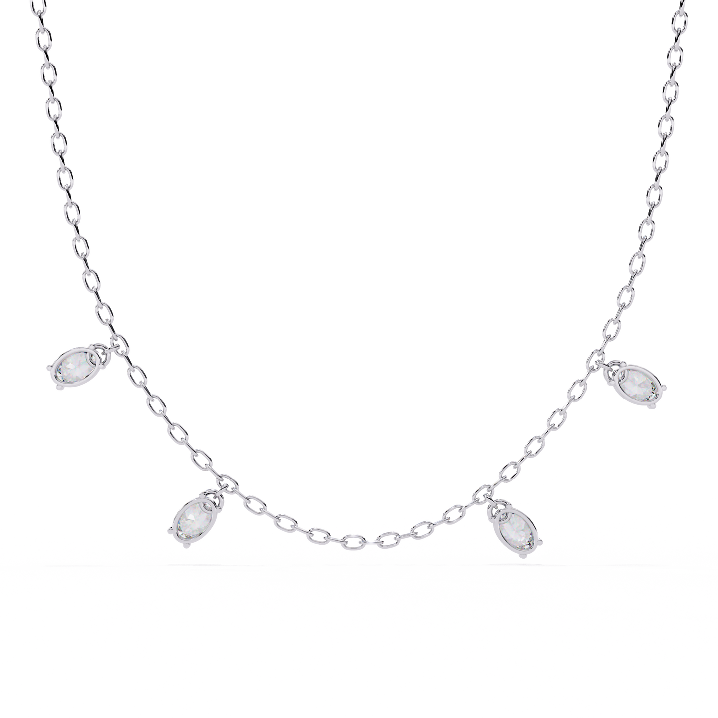 Oval Drop Charm Necklace | Floating Oval Stations on Fine Chain | Lab-Grown Diamond/Moissanite | Solid Gold or Platinum | Minimal Everyday Luxe