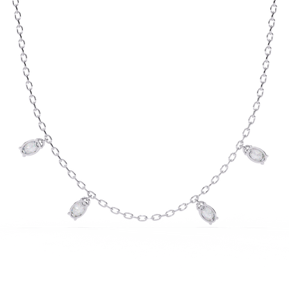 Oval Drop Charm Necklace | Floating Oval Stations on Fine Chain | Lab-Grown Diamond/Moissanite | Solid Gold or Platinum | Minimal Everyday Luxe