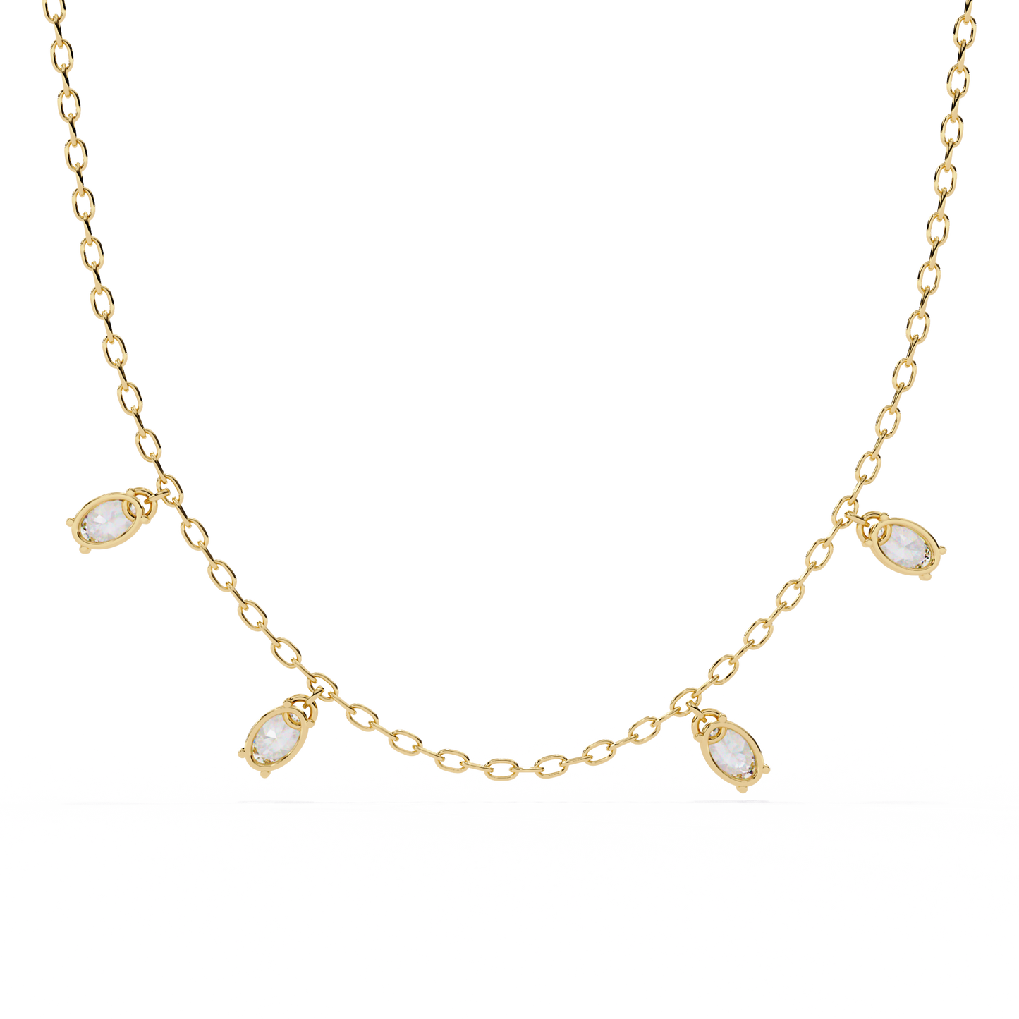 Oval Drop Charm Necklace | Floating Oval Stations on Fine Chain | Lab-Grown Diamond/Moissanite | Solid Gold or Platinum | Minimal Everyday Luxe