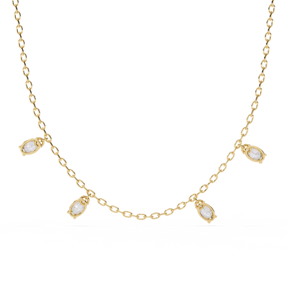 Oval Drop Charm Necklace | Floating Oval Stations on Fine Chain | Lab-Grown Diamond/Moissanite | Solid Gold or Platinum | Minimal Everyday Luxe