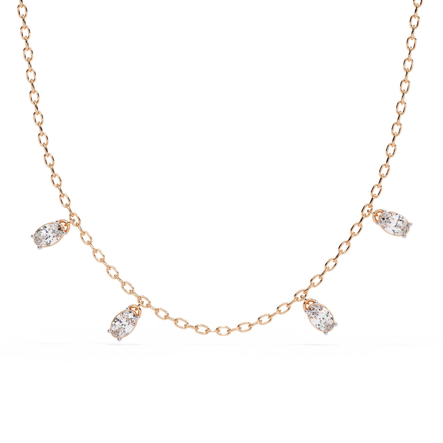 Oval Drop Charm Necklace | Floating Oval Stations on Fine Chain | Lab-Grown Diamond/Moissanite | Solid Gold or Platinum | Minimal Everyday Luxe