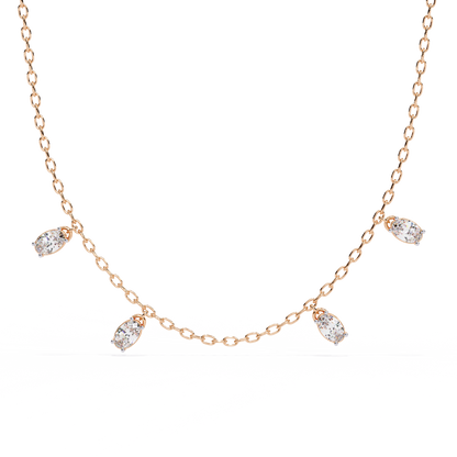 Oval Drop Charm Necklace | Floating Oval Stations on Fine Chain | Lab-Grown Diamond/Moissanite | Solid Gold or Platinum | Minimal Everyday Luxe