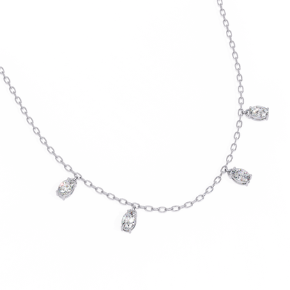 Oval Drop Charm Necklace | Floating Oval Stations on Fine Chain | Lab-Grown Diamond/Moissanite | Solid Gold or Platinum | Minimal Everyday Luxe