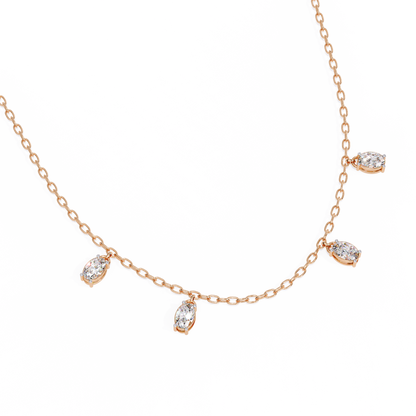 Oval Drop Charm Necklace | Floating Oval Stations on Fine Chain | Lab-Grown Diamond/Moissanite | Solid Gold or Platinum | Minimal Everyday Luxe