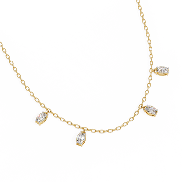 Oval Drop Charm Necklace | Floating Oval Stations on Fine Chain | Lab-Grown Diamond/Moissanite | Solid Gold or Platinum | Minimal Everyday Luxe