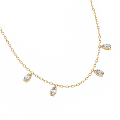 Oval Drop Charm Necklace | Floating Oval Stations on Fine Chain | Lab-Grown Diamond/Moissanite | Solid Gold or Platinum | Minimal Everyday Luxe