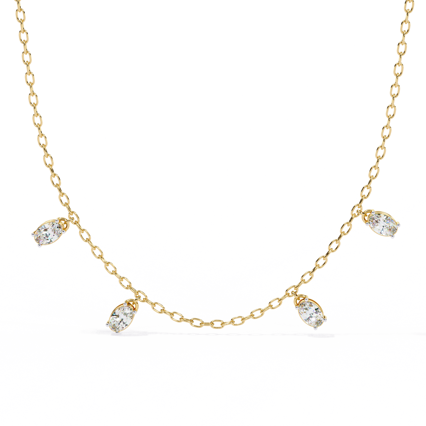 Oval Drop Charm Necklace | Floating Oval Stations on Fine Chain | Lab-Grown Diamond/Moissanite | Solid Gold or Platinum | Minimal Everyday Luxe