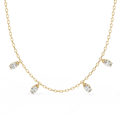 Oval Drop Charm Necklace | Floating Oval Stations on Fine Chain | Lab-Grown Diamond/Moissanite | Solid Gold or Platinum | Minimal Everyday Luxe