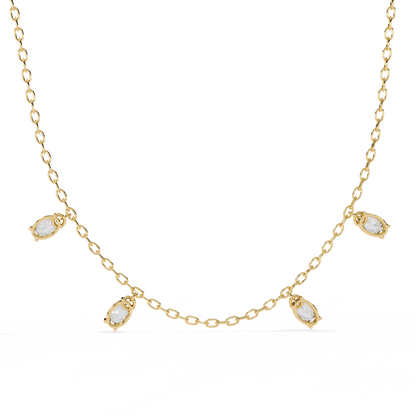 Oval Drop Charm Necklace | Floating Oval Stations on Fine Chain | Lab-Grown Diamond/Moissanite | Solid Gold or Platinum | Minimal Everyday Luxe