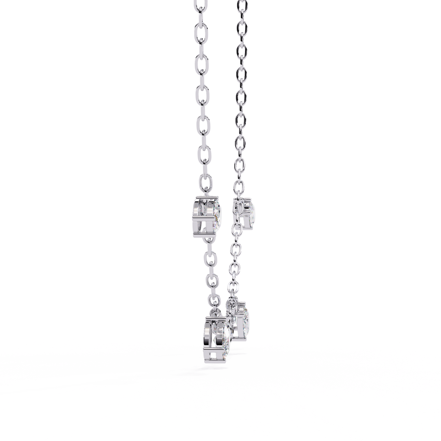 Oval Drop Charm Necklace | Floating Oval Stations on Fine Chain | Lab-Grown Diamond/Moissanite | Solid Gold or Platinum | Minimal Everyday Luxe