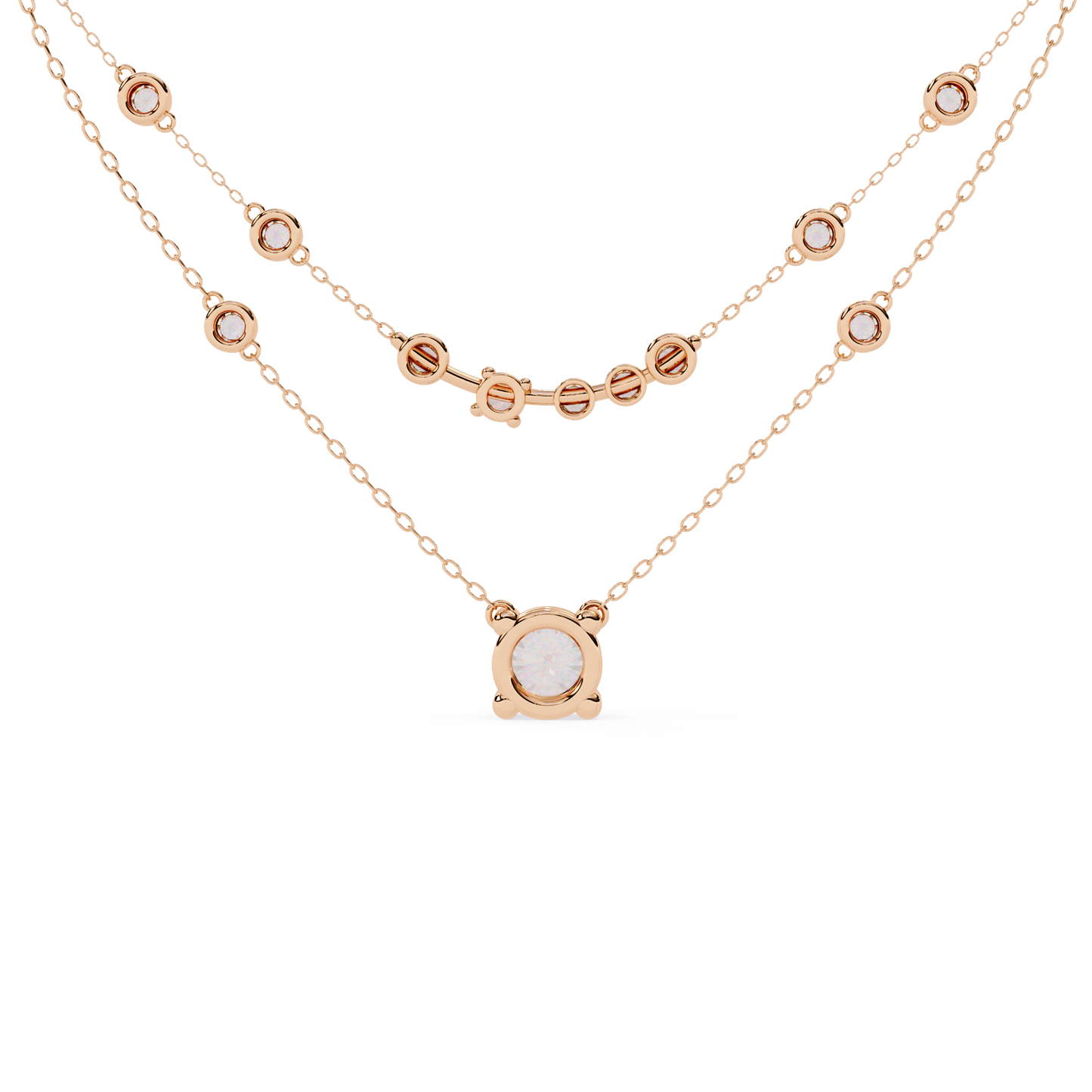 Double-Layer Diamond Necklace | 1 ct Round Solitaire + Graduated Bezel Station Bar | Lab-Grown/Moissanite | Minimal Everyday Luxe | Solid Gold/Platinum