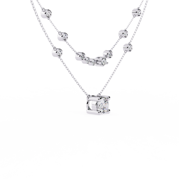 Double-Layer Diamond Necklace | 1 ct Round Solitaire + Graduated Bezel Station Bar | Lab-Grown/Moissanite | Minimal Everyday Luxe | Solid Gold/Platinum