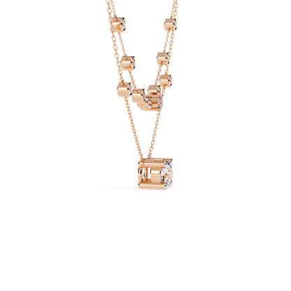 Double-Layer Diamond Necklace | 1 ct Round Solitaire + Graduated Bezel Station Bar | Lab-Grown/Moissanite | Minimal Everyday Luxe | Solid Gold/Platinum