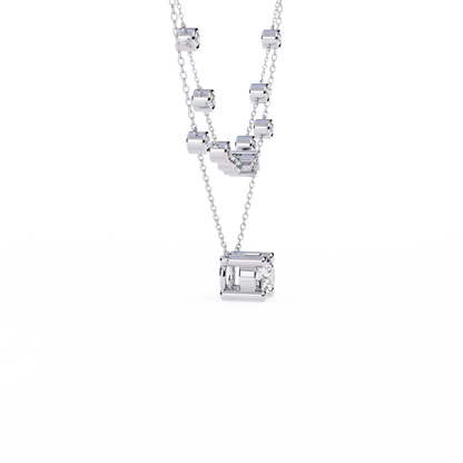 Double-Layer Diamond Necklace | 1 ct Round Solitaire + Graduated Bezel Station Bar | Lab-Grown/Moissanite | Minimal Everyday Luxe | Solid Gold/Platinum