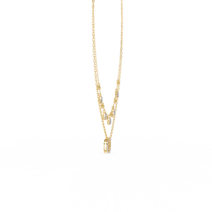 Sun & Moon Double-Layer Necklace | Interlocking Rings Pendant with Kite & Bezel Drop Stations | Lab-Grown Diamond/Moissanite | Solid Gold/Platinum