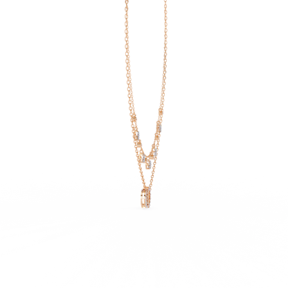 Sun & Moon Double-Layer Necklace | Interlocking Rings Pendant with Kite & Bezel Drop Stations | Lab-Grown Diamond/Moissanite | Solid Gold/Platinum
