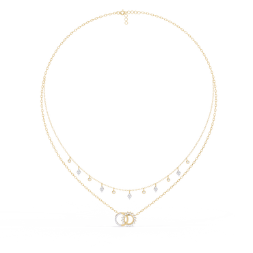 Sun & Moon Double-Layer Necklace | Interlocking Rings Pendant with Kite & Bezel Drop Stations | Lab-Grown Diamond/Moissanite | Solid Gold/Platinum