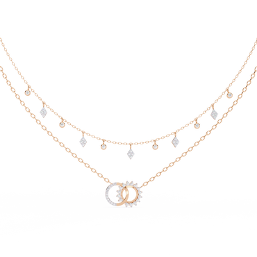Sun & Moon Double-Layer Necklace | Interlocking Rings Pendant with Kite & Bezel Drop Stations | Lab-Grown Diamond/Moissanite | Solid Gold/Platinum