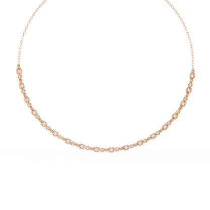 Diamond Riviera Half-Tennis Necklace | Floating Prong-Set Bar on Fine Chain | Lab-Grown/Moissanite | Solid Gold or Platinum | Minimal Luxe