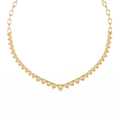 Graduated Heart Riviera Necklace – Diamond Heart Tennis Choker, Floating Round Stones, Lab-Grown or Moissanite, Everyday Minimal Luxe