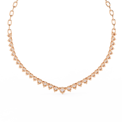 Graduated Heart Riviera Necklace – Diamond Heart Tennis Choker, Floating Round Stones, Lab-Grown or Moissanite, Everyday Minimal Luxe