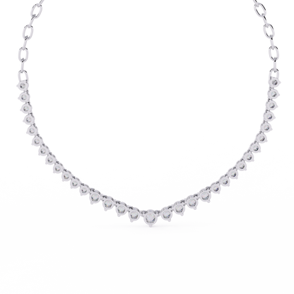 Graduated Heart Riviera Necklace – Diamond Heart Tennis Choker, Floating Round Stones, Lab-Grown or Moissanite, Everyday Minimal Luxe