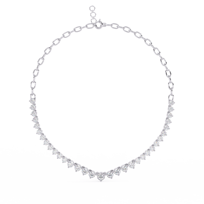 Graduated Heart Riviera Necklace – Diamond Heart Tennis Choker, Floating Round Stones, Lab-Grown or Moissanite, Everyday Minimal Luxe