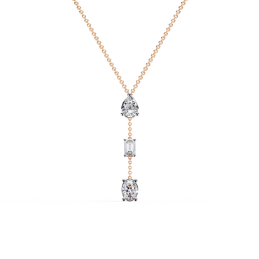 Trinity Drop Necklace | Pear–Emerald–Oval Diamond Stones on Dainty Y Chain | Minimal Lariat Pendant for Women, Elegant Everyday Gift