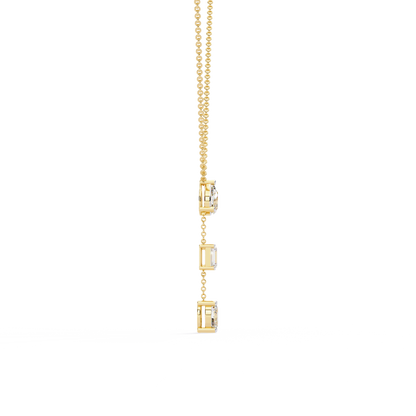 Trinity Drop Necklace | Pear–Emerald–Oval Diamond Stones on Dainty Y Chain | Minimal Lariat Pendant for Women, Elegant Everyday Gift
