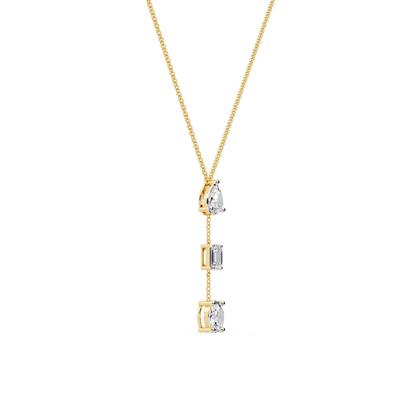Trinity Drop Necklace | Pear–Emerald–Oval Diamond Stones on Dainty Y Chain | Minimal Lariat Pendant for Women, Elegant Everyday Gift