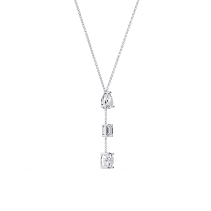 Trinity Drop Necklace | Pear–Emerald–Oval Diamond Stones on Dainty Y Chain | Minimal Lariat Pendant for Women, Elegant Everyday Gift
