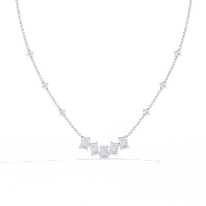 Emerald-Cut Baguette Station Necklace – Five-Stone V Cluster with Sparkle Stations, Adjustable Layering Chain, Minimal Everyday Luxury Gift