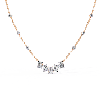 Emerald-Cut Baguette Station Necklace – Five-Stone V Cluster with Sparkle Stations, Adjustable Layering Chain, Minimal Everyday Luxury Gift