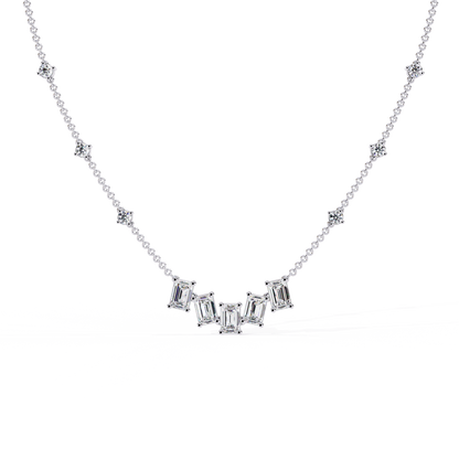 Emerald-Cut Baguette Station Necklace – Five-Stone V Cluster with Sparkle Stations, Adjustable Layering Chain, Minimal Everyday Luxury Gift