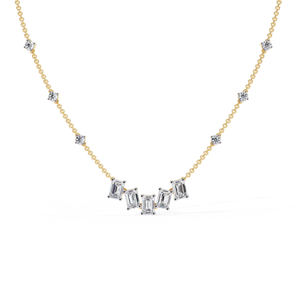 Emerald-Cut Baguette Station Necklace – Five-Stone V Cluster with Sparkle Stations, Adjustable Layering Chain, Minimal Everyday Luxury Gift