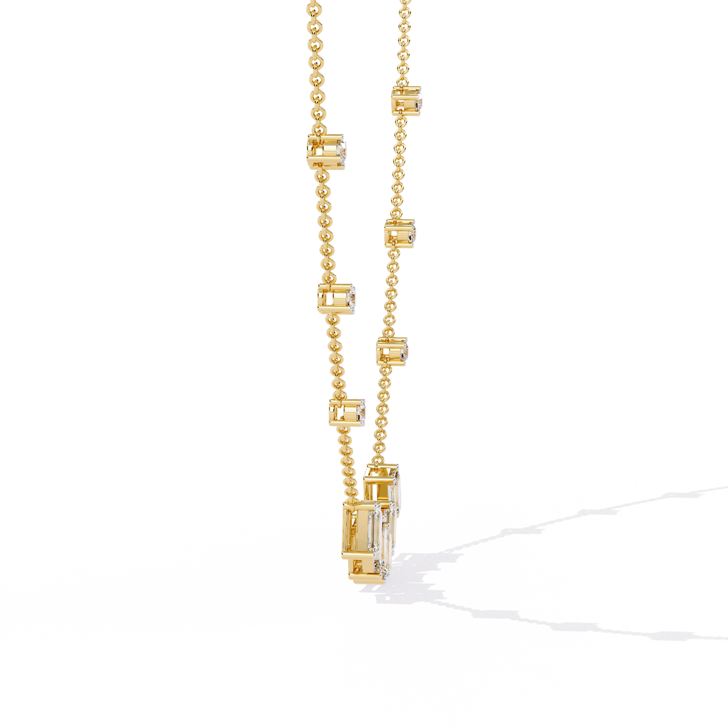 Emerald-Cut Baguette Station Necklace – Five-Stone V Cluster with Sparkle Stations, Adjustable Layering Chain, Minimal Everyday Luxury Gift