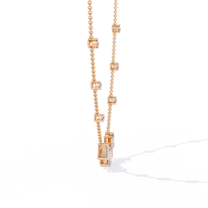Emerald-Cut Baguette Station Necklace – Five-Stone V Cluster with Sparkle Stations, Adjustable Layering Chain, Minimal Everyday Luxury Gift