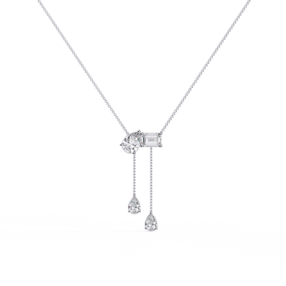 Mixed-Shape Diamond Y Necklace – Pear & Emerald-Cut Drop Lariat | Dainty Station Pendant for Layering | Solid Gold Chain, Minimal Modern Gift