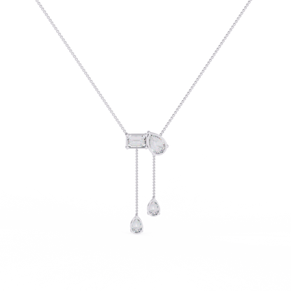 Mixed-Shape Diamond Y Necklace – Pear & Emerald-Cut Drop Lariat | Dainty Station Pendant for Layering | Solid Gold Chain, Minimal Modern Gift