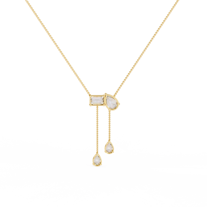 Mixed-Shape Diamond Y Necklace – Pear & Emerald-Cut Drop Lariat | Dainty Station Pendant for Layering | Solid Gold Chain, Minimal Modern Gift