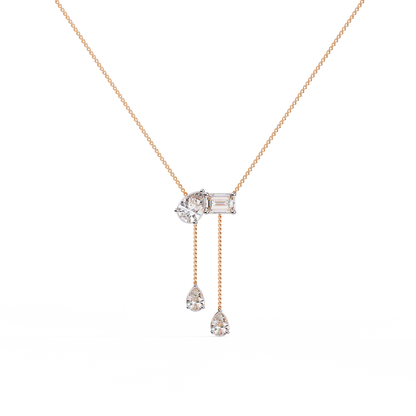 Mixed-Shape Diamond Y Necklace – Pear & Emerald-Cut Drop Lariat | Dainty Station Pendant for Layering | Solid Gold Chain, Minimal Modern Gift