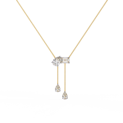 Mixed-Shape Diamond Y Necklace – Pear & Emerald-Cut Drop Lariat | Dainty Station Pendant for Layering | Solid Gold Chain, Minimal Modern Gift