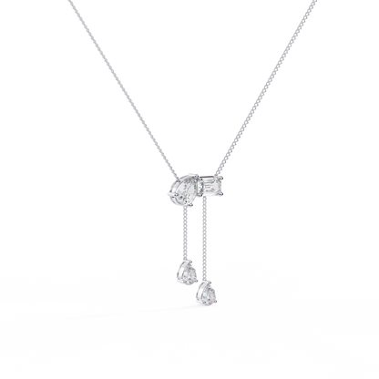 Mixed-Shape Diamond Y Necklace – Pear & Emerald-Cut Drop Lariat | Dainty Station Pendant for Layering | Solid Gold Chain, Minimal Modern Gift