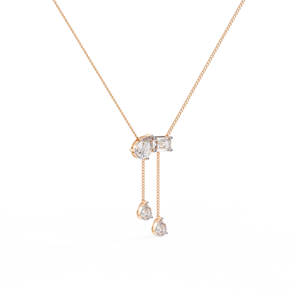 Mixed-Shape Diamond Y Necklace – Pear & Emerald-Cut Drop Lariat | Dainty Station Pendant for Layering | Solid Gold Chain, Minimal Modern Gift