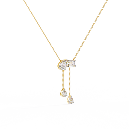 Mixed-Shape Diamond Y Necklace – Pear & Emerald-Cut Drop Lariat | Dainty Station Pendant for Layering | Solid Gold Chain, Minimal Modern Gift