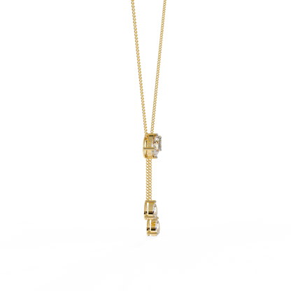 Mixed-Shape Diamond Y Necklace – Pear & Emerald-Cut Drop Lariat | Dainty Station Pendant for Layering | Solid Gold Chain, Minimal Modern Gift